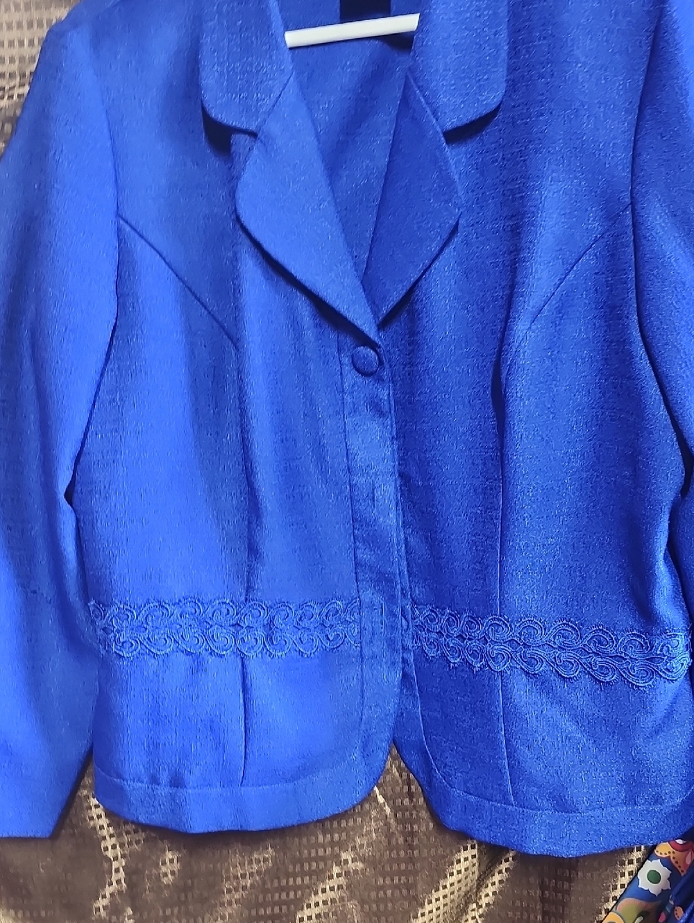 Tailored Royal Blue Women's Dress Jacket with Decorative Waist Trim And Skirt